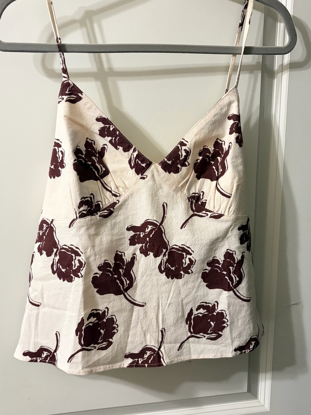 Free People Cream Cami with Burgundy Floral Print